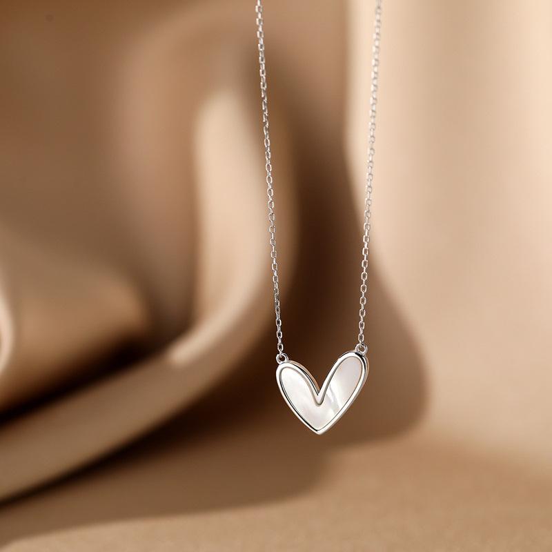 Korean 925 Sterling Silver Shell Love Heart Collar Pendant Necklaces For Women Female Chokers Jewelry Collares Para Mujer серебряный