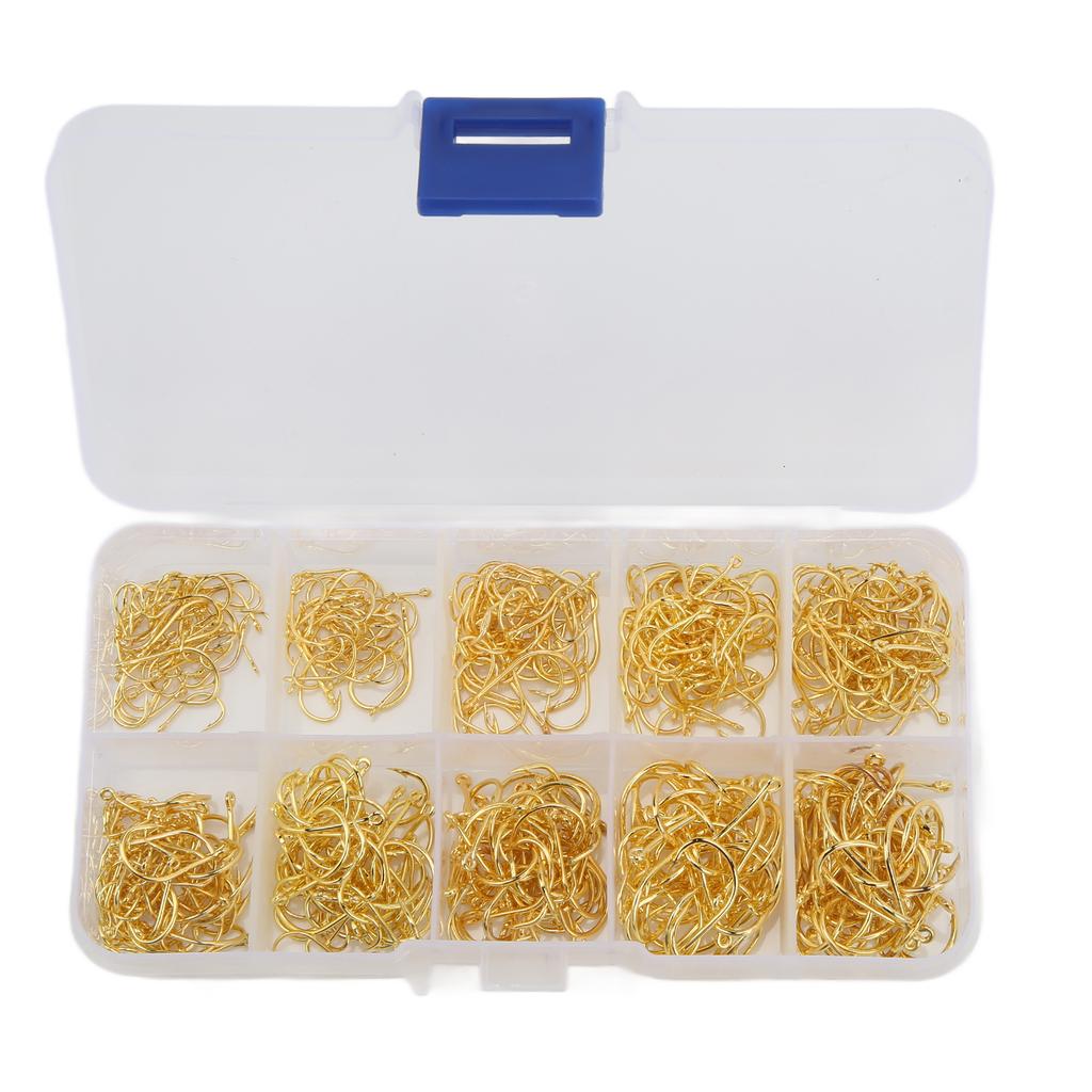 500 Stück Angelhaken Set Kohlenstoffstahl Einzelner Kreis Angelhaken Fliegenfischen Karpfenhaken Gold