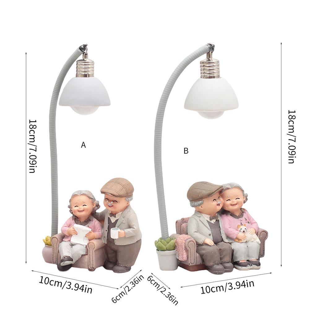 Resin Old Married Couple Adornment with LED Light Elderly Couple Figurine for Bedroom or Living Room Decoration