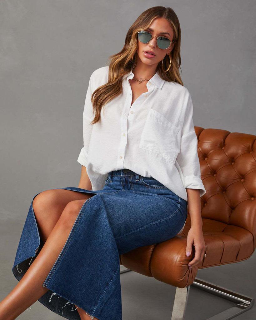 2024 Women's High Waist Washed Denim A-line Midi Skirt In European and American Style