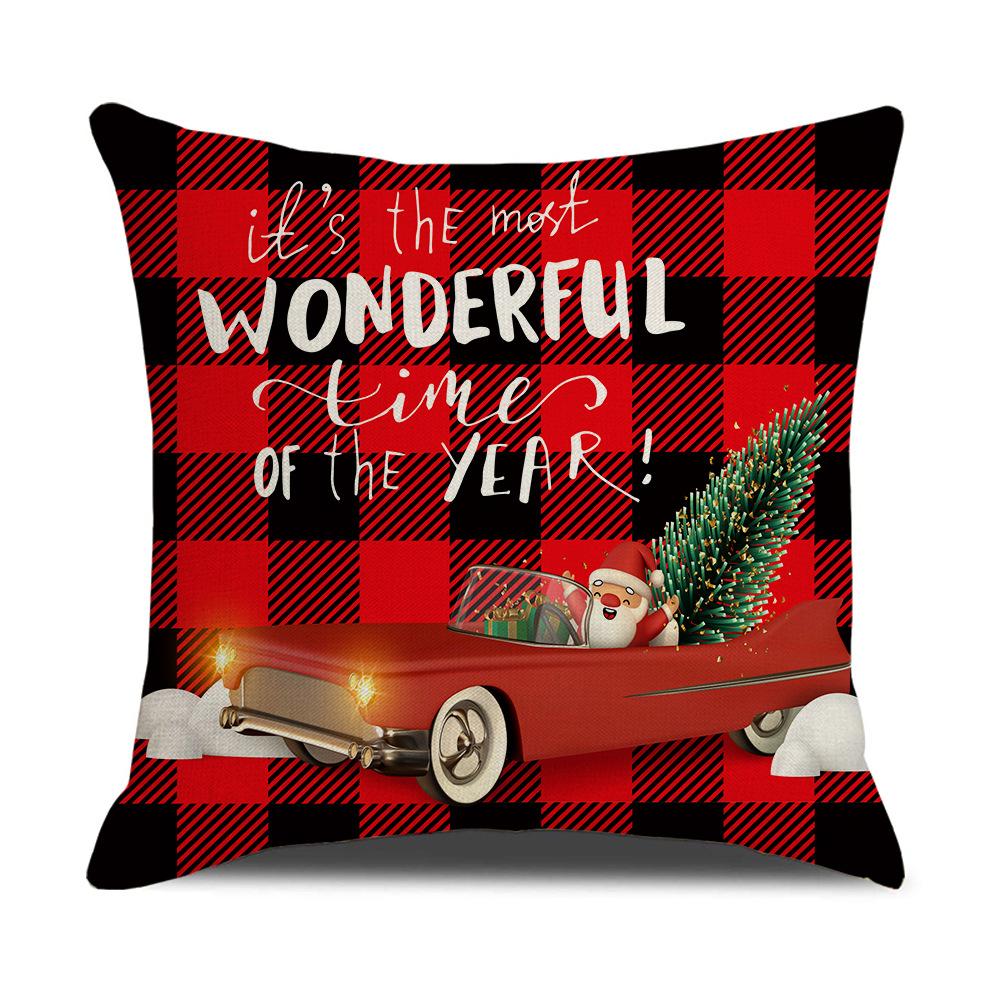 Home Furnishings Cartoon Christmas Pillow Cover Nordic Plaid Linen Cushion Cover Sofa Cushion