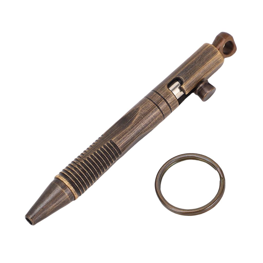 Mini Kugelschreiber mit Schnellverschluss, Messing, Taschenformat, kompakter Stift mit abnehmbarem Schlüsselanhänger oben für