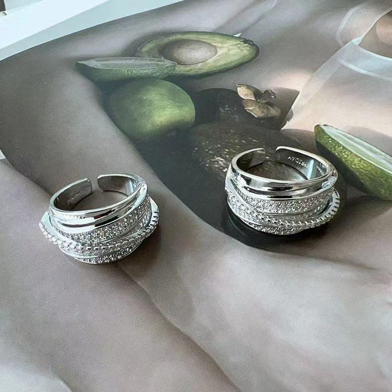 French Luxury Designer Rhinestone Zirconia Adjustable Multi-layer Shiny Index Finger Ring for Women