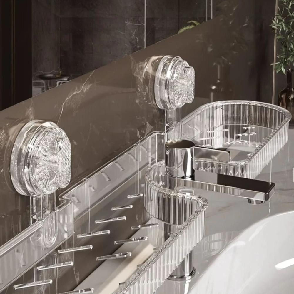 Wall Mounted Bathroom Storage Shelf Suction Cup Toilet Washstand Organizer  Mirror Front