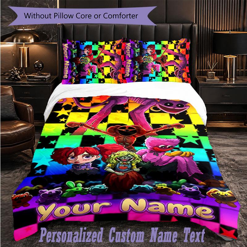 Personalisiertes 3-teiliges Bettwäsche-SetPoppy Playtime Benutzerdefinierter Text Bettbezug Kissenbezug Set Schlafzimmer Geschenk