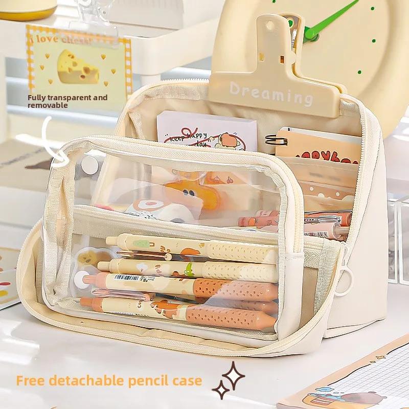 Transparent Pencil Case Foldable High Capacity Girls Removable Pain Bag New 2025 Canvas Makeup Bag pencil case