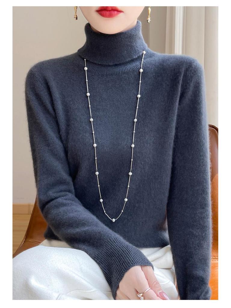 Damski sweter wełniany z wysokim dekoltem: Jesień Zima Moda Jednolity Kolor Dzianina