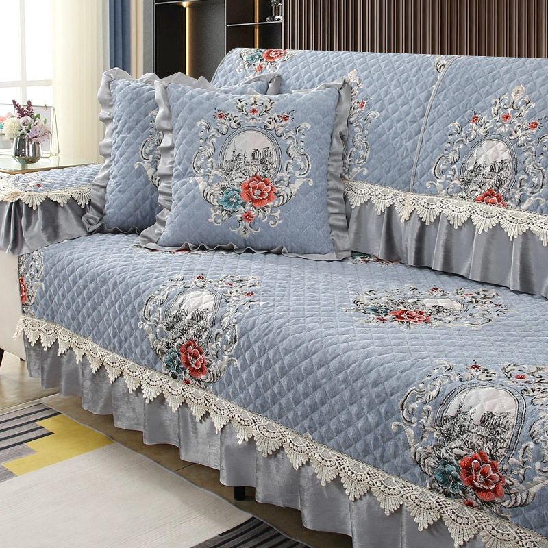 

Роскошная подушка для дивана из шенилла в европейском стиле с большим цветочным кружевом, нескользящий коврик для сиденья, зимний чехол для дивана из цельного дерева 70x70cm
