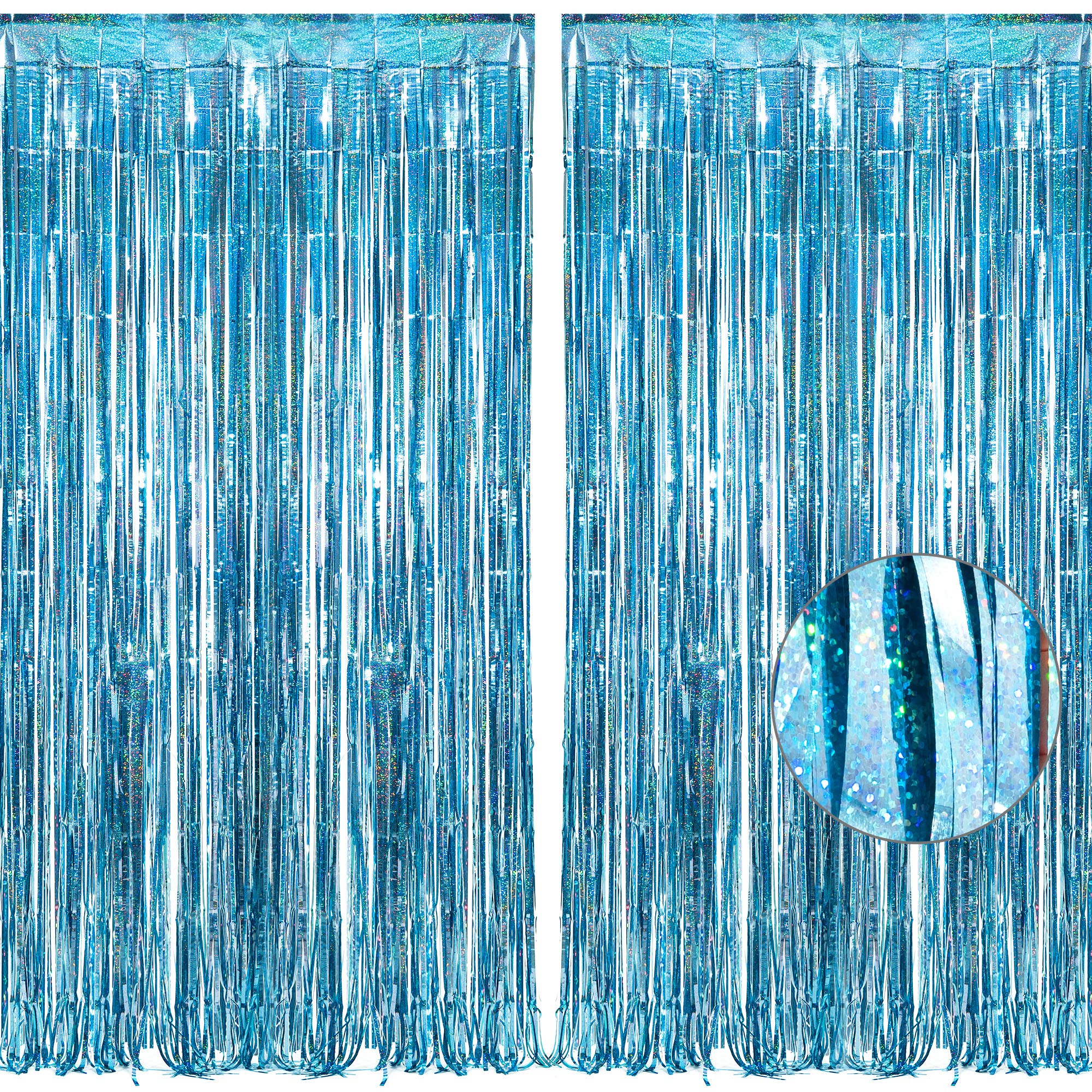 

BRAVESHINE 2-Piece Tassel Curtain Set Blue Sparkling Background Bright Glossy Birthday Party Decor 100cm x 250cm