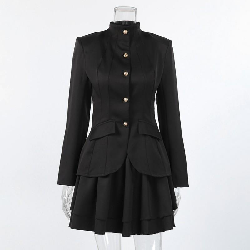 Womens Vintage Preppy Style 2-Piece Set Short A-Line Skirt Blazer Top