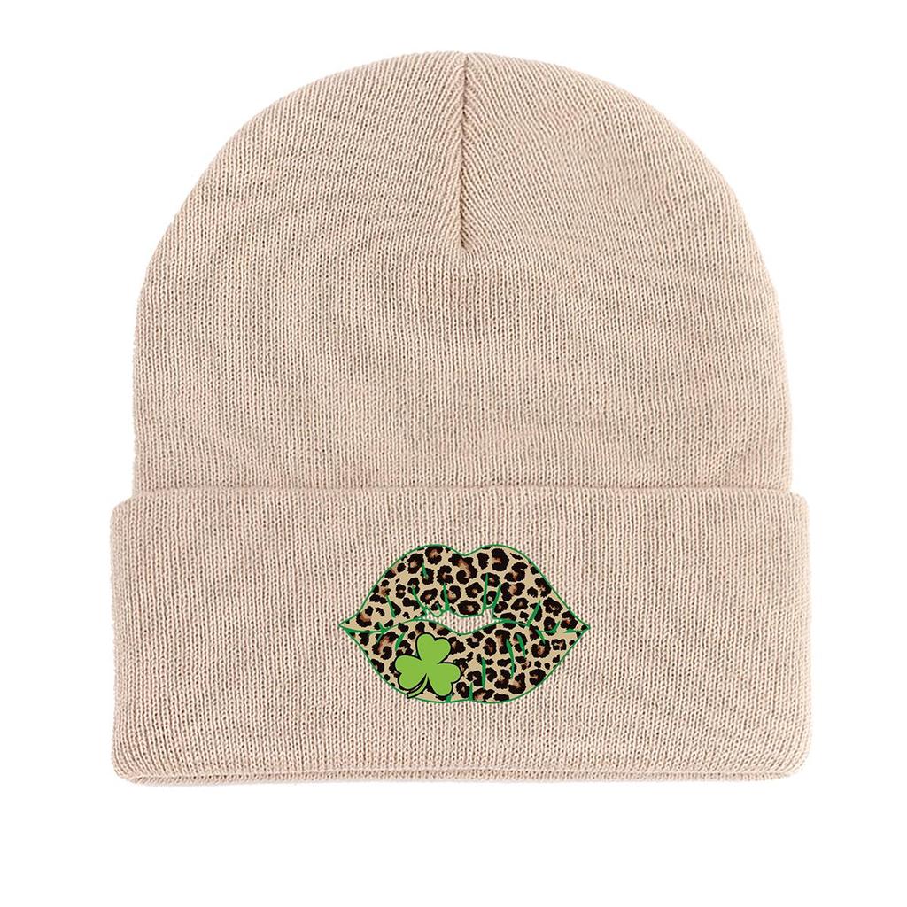 Shamrock Lips Warm Knitted Hat Beanie, St. Patrick's Day Man Cap Versatile Thermal Sporting Bobble Hat Knit Cap Beanie