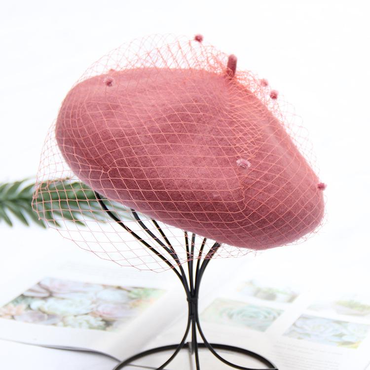 Autumn And Winter Woolen Painter Hat British Retro Lace Mesh Beret Women'S Elegant Fashion Hat