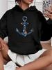 Nautical Anchor Print Polyester Hoodie for Casual Wear Black Color with Vibrant Design Lightweight and Durable Perfect for Home Ca