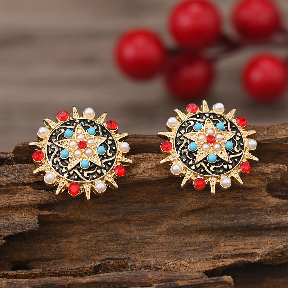 European  American Ethnic Style Devil s Eye Pearl Tassel Earrings weh5939