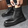 Herren Echtleder Retro Schlichte High-Top Dicksohlige Freizeitschuhe Stiefeletten