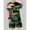 Fashion Cartoon Letter Graffiti Dinosaur Printed Kids T-shirt and Shorts 2 Piece Set Summer Casual Outfit for Boys and Girls Kids Clothing
