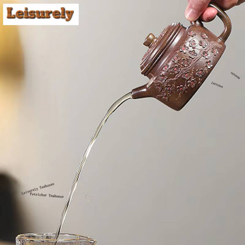 111ml Boutique Yixing Purple Clay Teapots Handmade plum bossom dezhong Pot Raw Ore Section Mud Tea Maker Kettle Zisha Tea Set