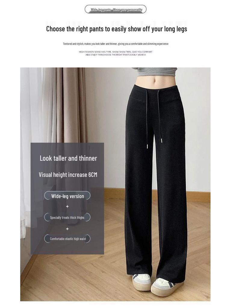 Women's High-Waist Slimming Wide-Leg Pants - Casual Spring/Autumn Style with Loose Drape for Sports