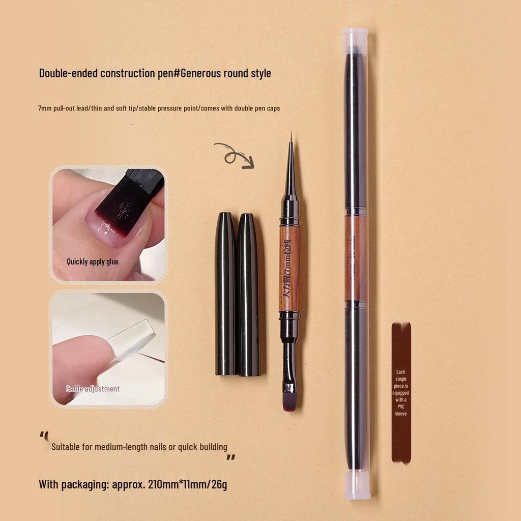 Dual-Ended Nail Art Brush: Multi-Purpose Liner & Round Head Builder with Japanese Base Coat.
