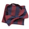 Two-tone Striped Navy X Burgundy [bow Tie & Pocket Square] 2-piece Set, Ribbon, Men's, One-touch, Set-up, Formal, Patterned, Casual.