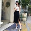 Women Side Slit Midi Skirt Summer High-waisted A Line Skirt Design Female Korean Style Casual Fashion
