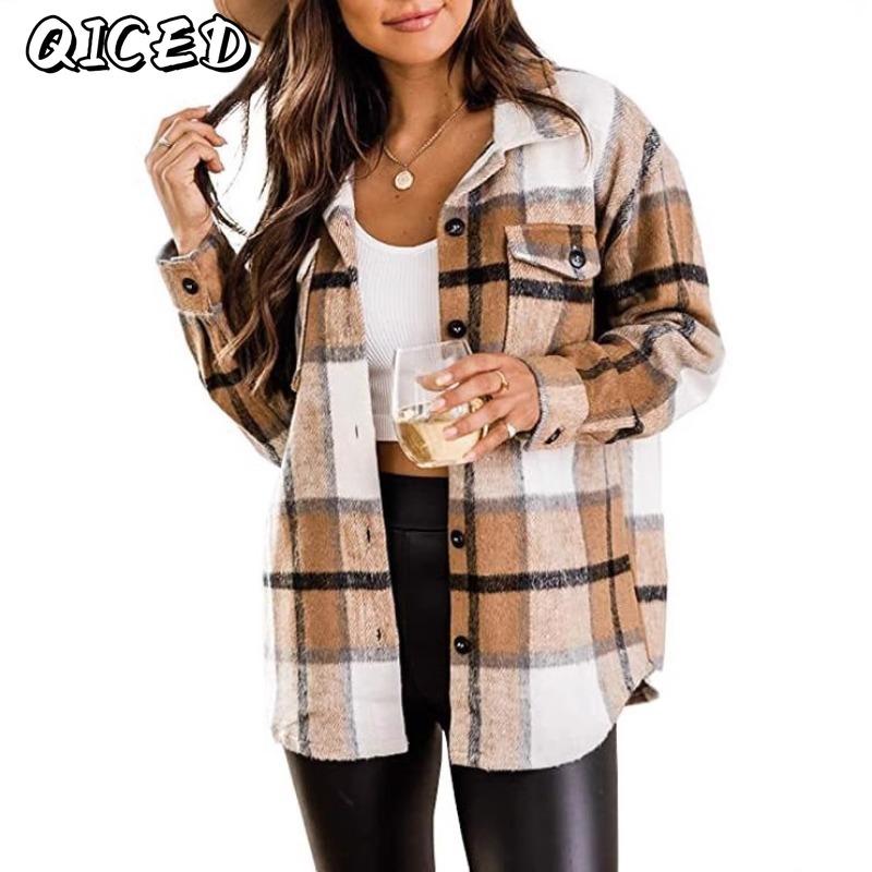 QICED Damen Vintage Casual Herbst Winter Langarm POLO-Ausschnitt Jacken & Mäntel
