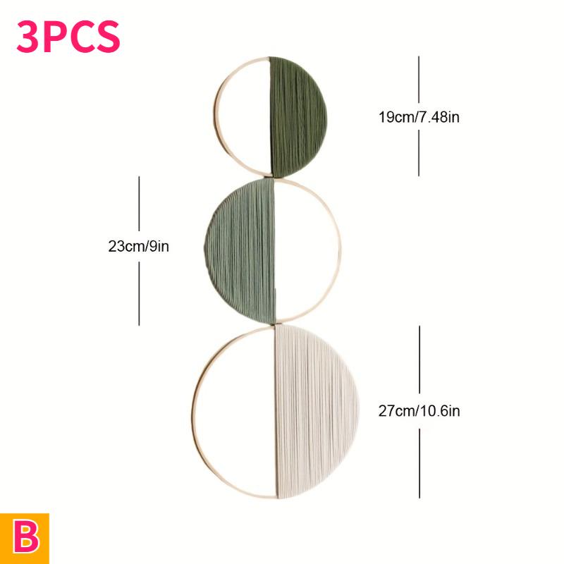 3er Set Böhmische Runde Wandregale Makramee Wandbehang Wandteppich Set Handgewebt Geometrisch Dekorativ für Schlafzimmer Wohnzimmer Dekoration