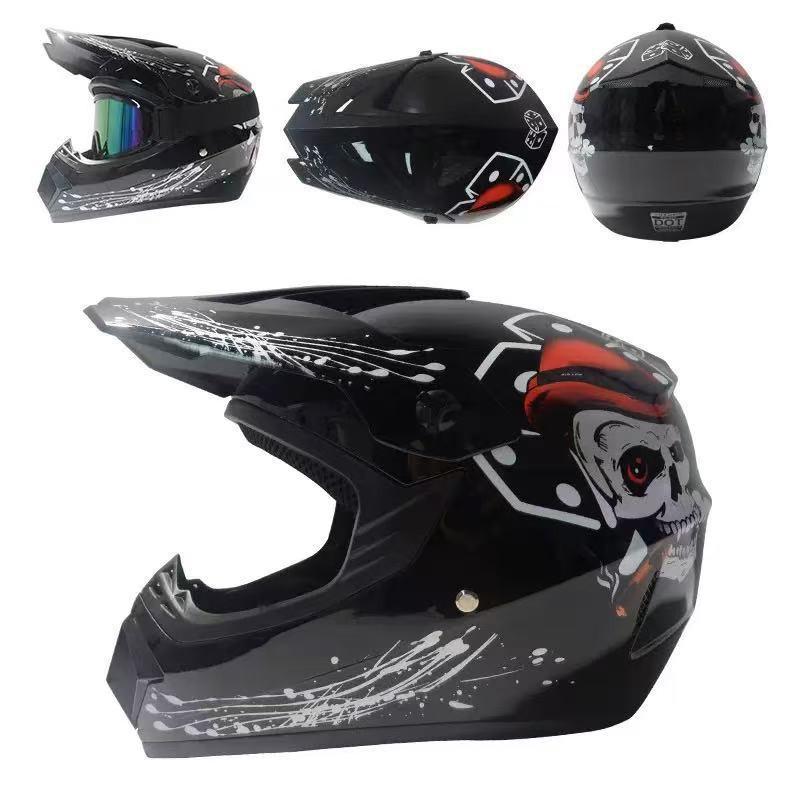 Full Face ABS Motorcycle Helmet Off-Road ATV Dirt Bike Cycling With Visor Gloves Mask - S M L XL