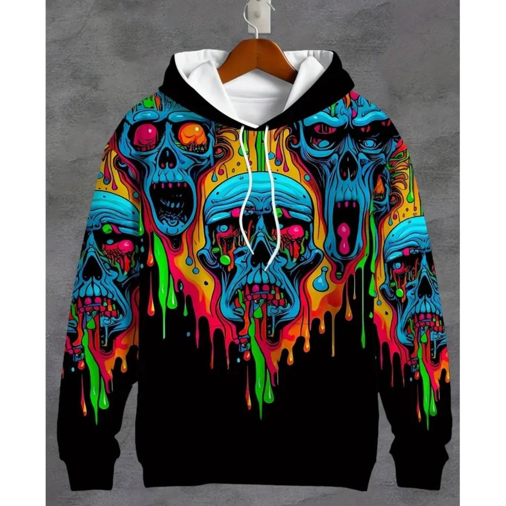 Vintage Cool 3D Print Skull Graphics Hoodie Drawstring Comfortable Super Dalian Long Hoodie Sweatshirt Spring And Autumn Clothes