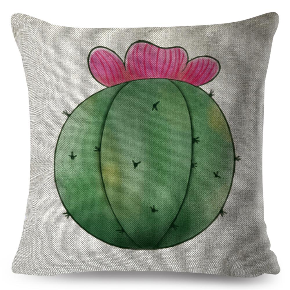 Cute Succulent Plant Cushion Covers Set Watercolor Potted Cactus In Cup Box Design Soft Pillow Home Decor Xcm