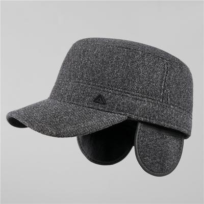 Hat Men's Autumn and Winter Fleece Ear Protector Grandpa Warm Thick Flat Top Hat Cotton Hat