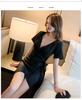 Night club style slim dress waist temperament small skirt low chest deep V neck backless irregular work clothes