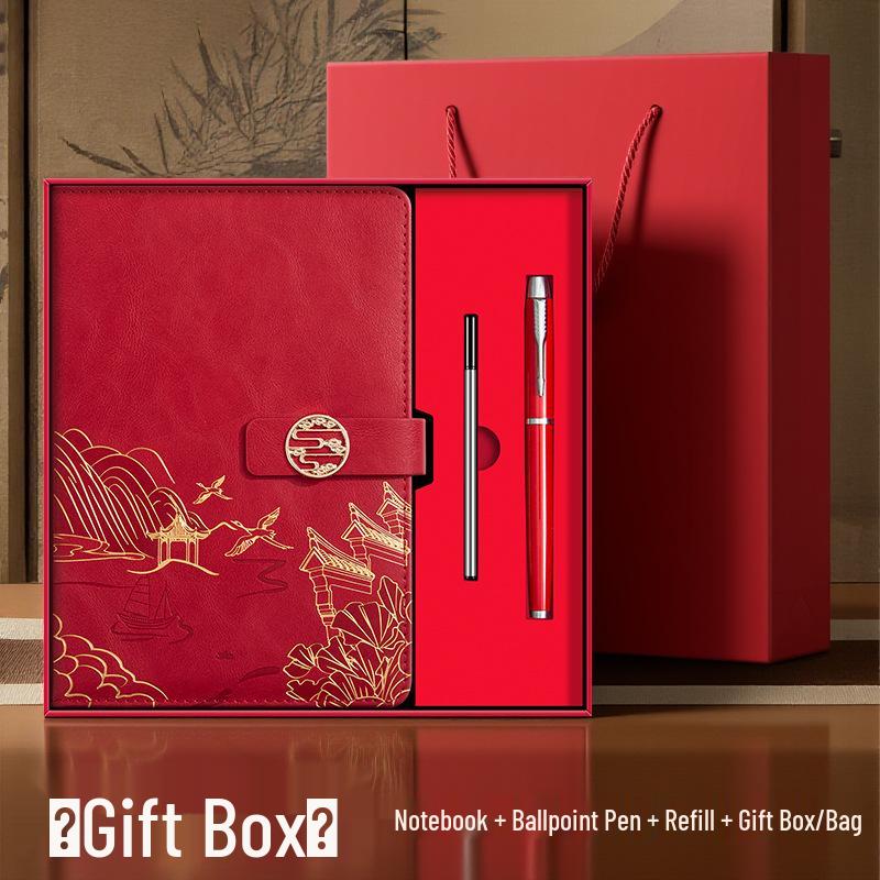 A5 Chinese Style Leather Business Notebook Gift Set
