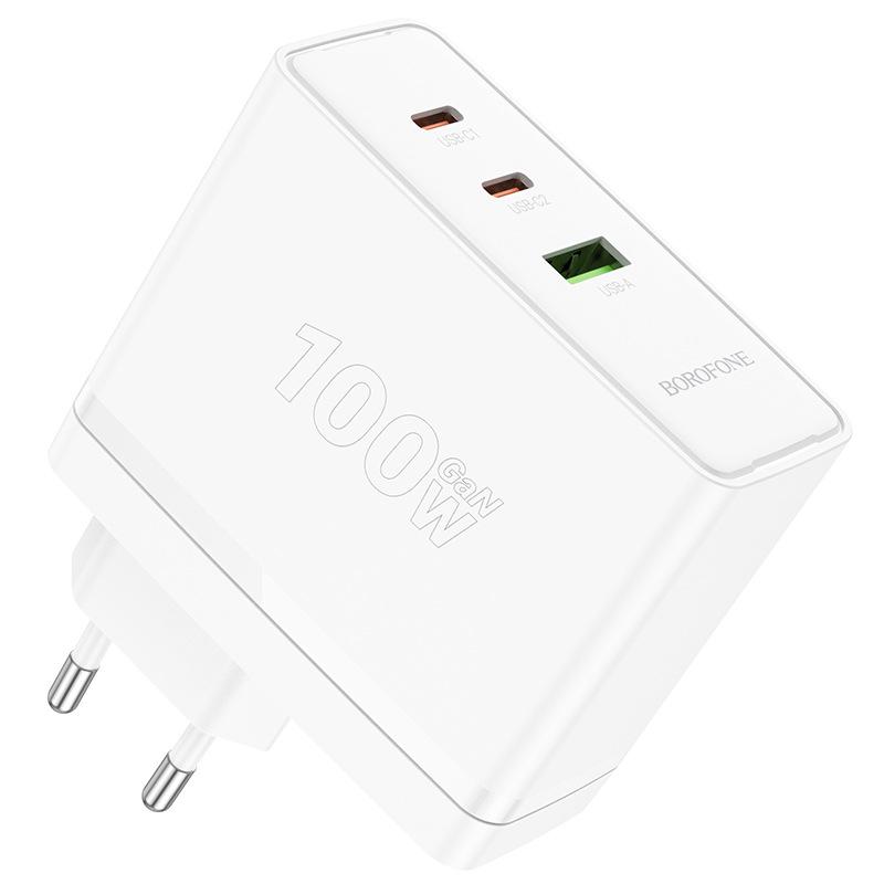 

BOROFONE BN11 Yujing 100W GaN 3-Port (2x USB-C, 1x USB-A) Fast Charger (EU Plug) Charger (EU Plug) білий