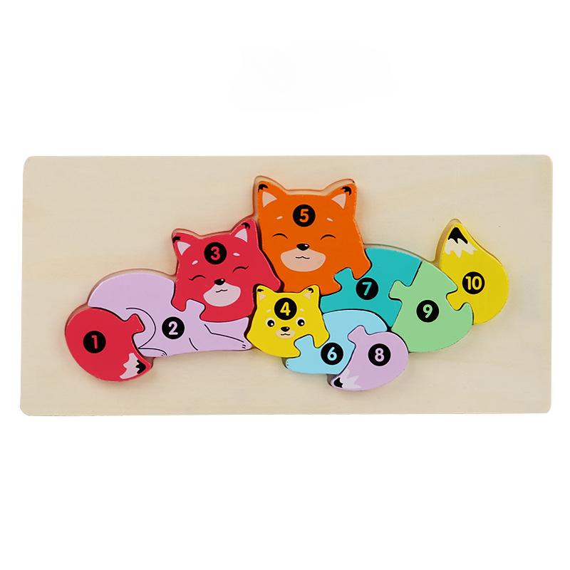 

Wooden Jigsaw Game Kids Animation Animal Fox Bear Cat Kola 3D Puzzles Games Baby Early Learning Educational Toys For Kids