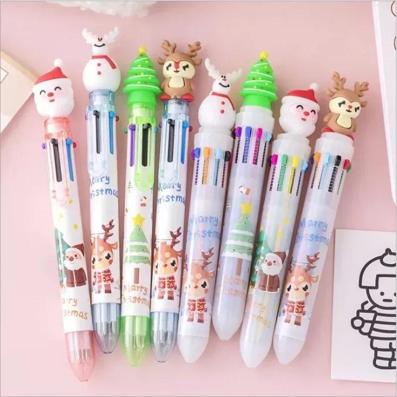 Kawaii Christmas Biros Pressed Multi-Color Pens Marker Creative Stationery for Writing School Supplies Kids Gift Random Styles