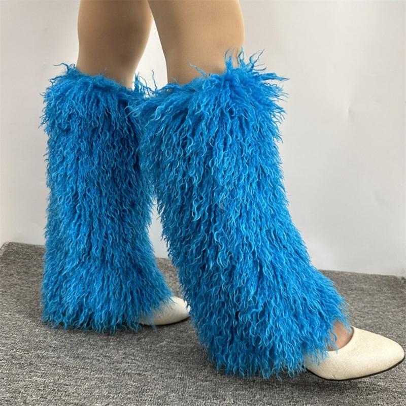 Harajuku Shoes Cuffs Leg Warmer Winter Warm Vintage Solid Color Fuzzy Plush Boots Cover Thick Calf Socks for Womens