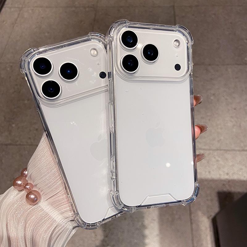 Luxury Transparent Shockproof Four Corner Package Case for IPhone 17 Air 16 15 14 13 12 Pro Max Acrylic Back Cover Shell