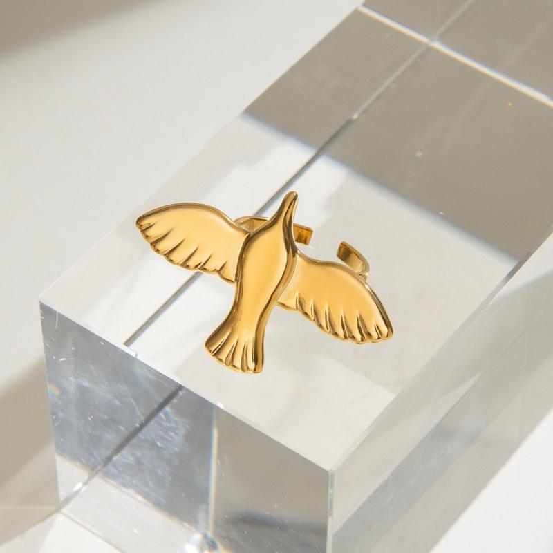 Unique Peace Doves Bird Wing Open Ring Adjustable Finger Ring Handmade Stainless Steel Accessory for Everyday Wear