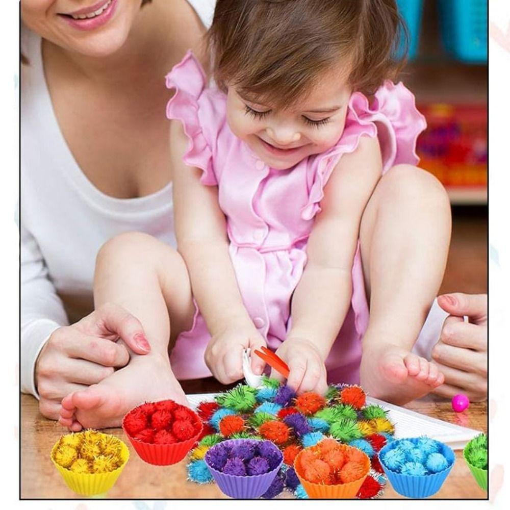 Creative Hairball Skill Learning Toy Rainbow Counting Pompoms Color Matching Toy Set  Teaching Aids