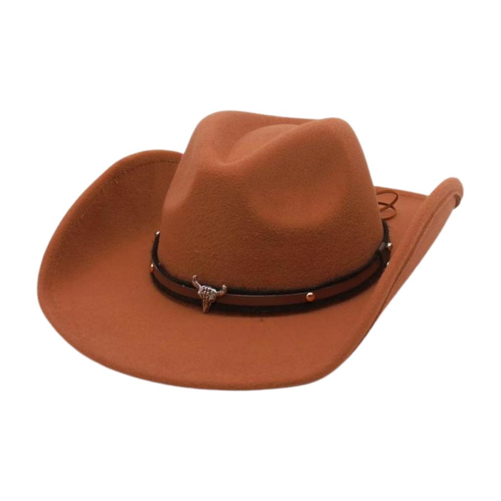 Peach Heart Western Cowboy Upturned Top Hat Ethnic Wind Cow Head Woolen Felt Hat Stage Prop Hat