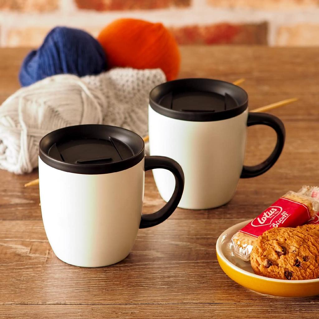 Atlas a Pair of 260ml White Stainless Steel Mugs with Perfect for Working from ASMC-260WH2P, Lids, Home.