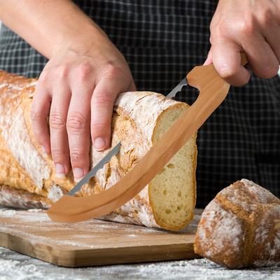 Couteau à pain à arc Manche en bois avec 2 lames dentelées supplémentaires en acier inoxydable Scie à pain trancheuse polyvalente Outils de boulangerie maison