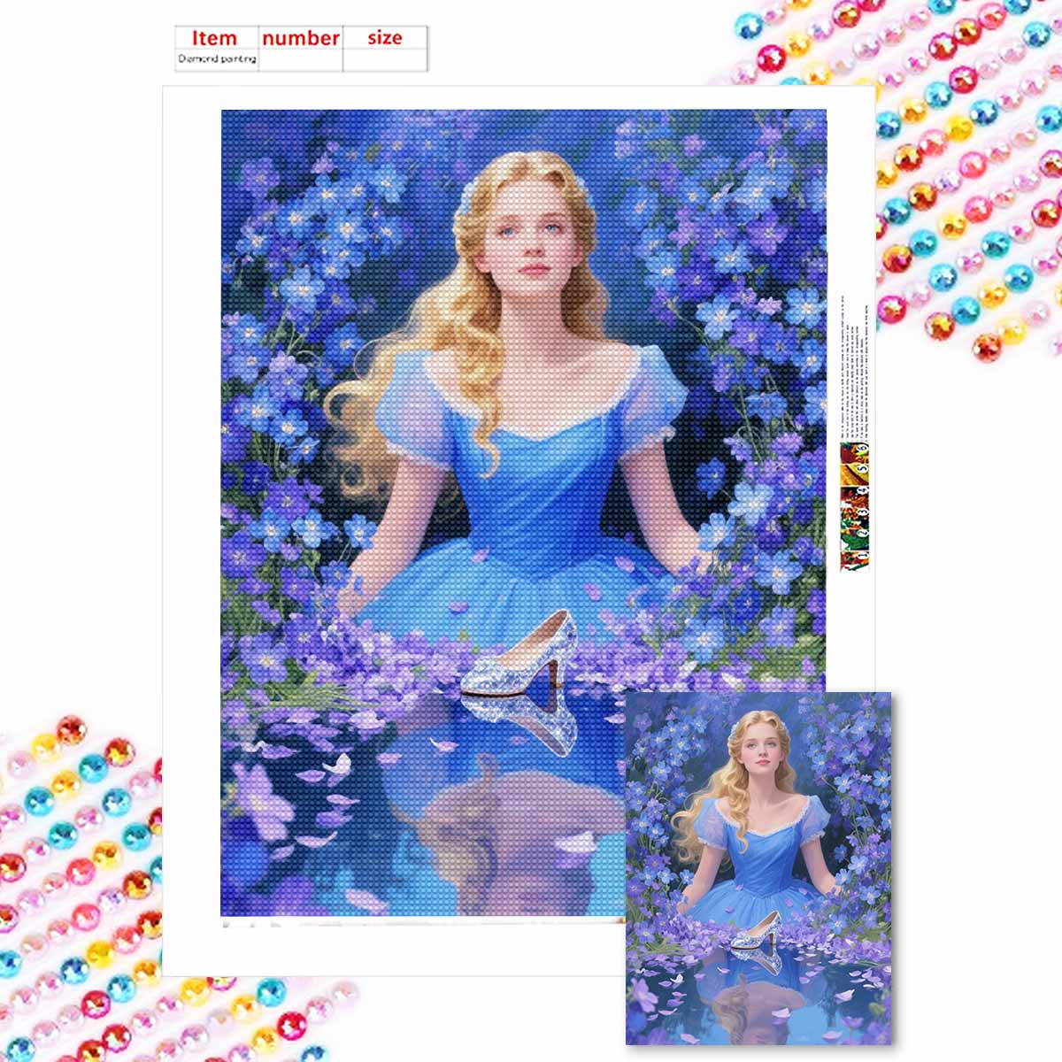 

Алмазная мозаика Красочная алмазная живопись Принцесса на клумбе Полная круглая вышивка Мультяшные креативные хобби Настенный декор Round 20x30cm