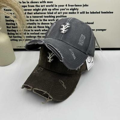 New Ripped Hard Top Letter Baseball Cap Children Wide Brim Big Head Circumference Show Face Small Versatile Sun Protection Couple Cap