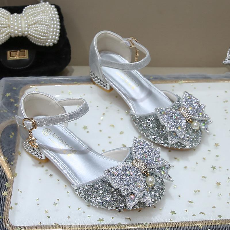 Children's High Heels Little Girls' Sandals Summer New Style Girls' Shoes Soft Sole silver Performance Shoes Girls' Princess Shoes