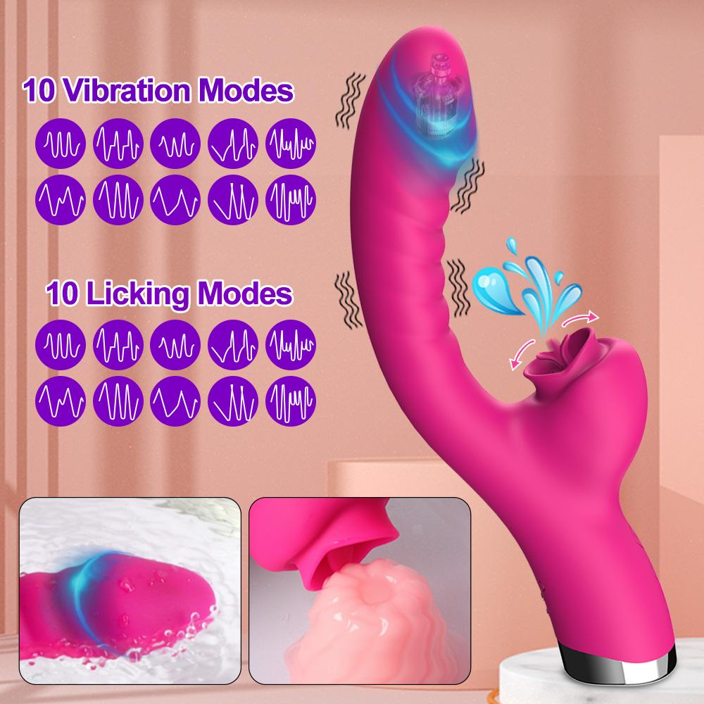 Vibrator pentru femei 2 în 1 Mașină de lins Stimulator de clitoris G-Spot Puternic vibrator Dildo Baghetă Femeie Clitoris Sucker Jucării sexuale pentru adulți