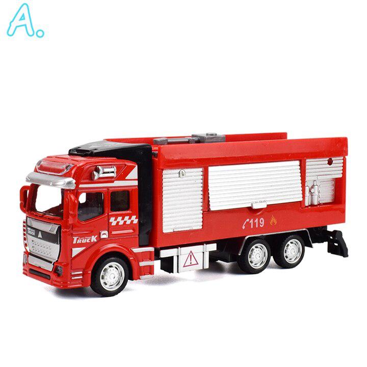 Ids Toy Fire Truck Model Alloy Diecast Inertia Fire Ladder Vehicle Rescue Transport Car Educational Toys for Children Boys Gift