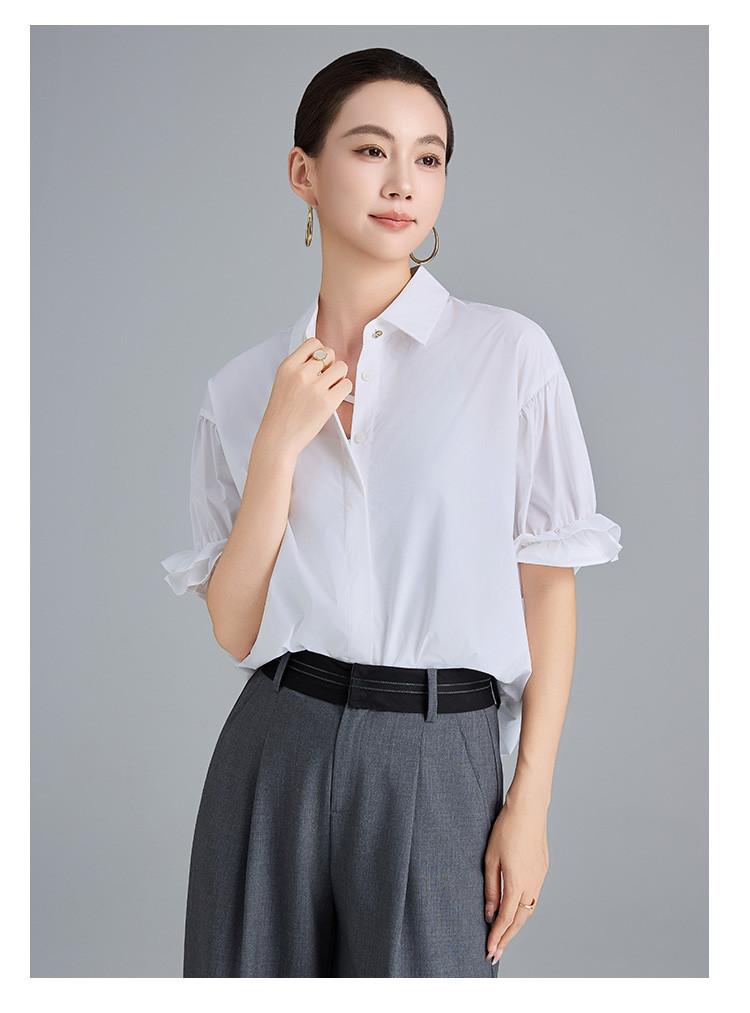 Design inspired shirt with bubble sleeves, simple and versatile women's top
