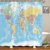 TOMOZ World Map Shower Curtain, Countries and Cities Shower Curtains, Geography Educational Fabric Bathroom Shower Curtain with Hooks, Kids Bathroom